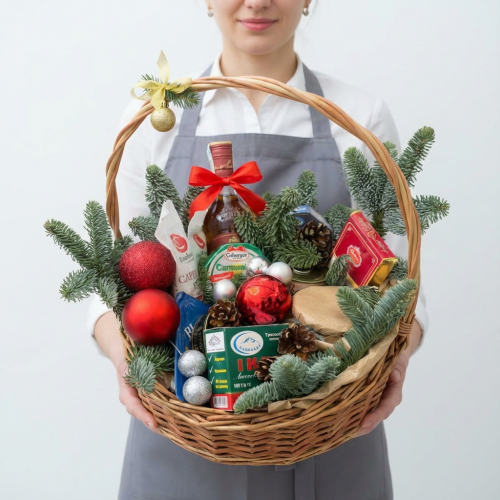 Новорічний кошик з вином